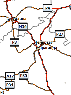 Атлас транзитных дорог Казахстана для Garmin